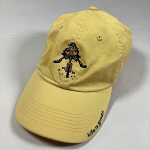 Life Is Good Mountain Biking Ball Cap Hat BIcycle Yellow